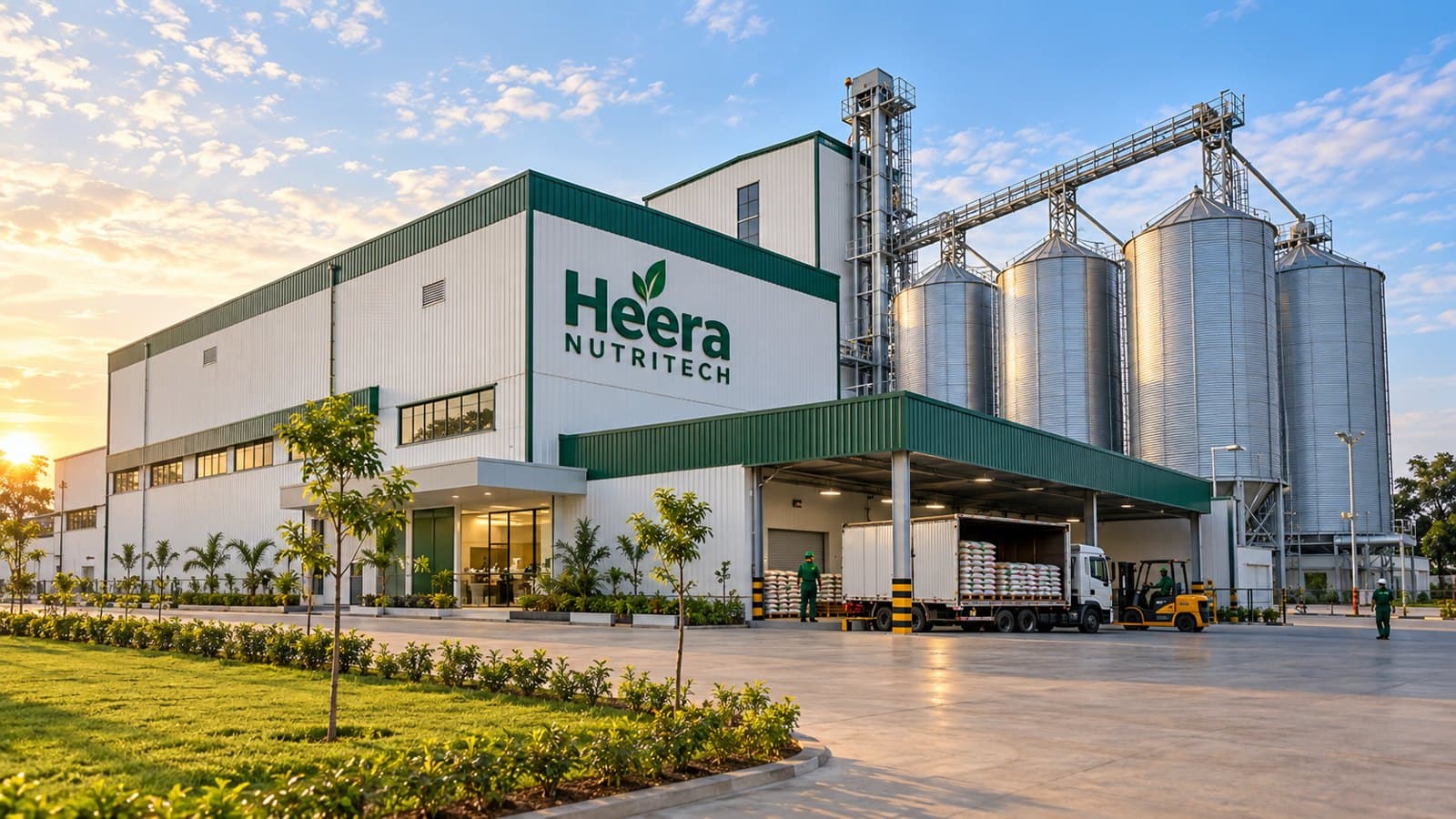 Heera Nutritech feed mill with silos